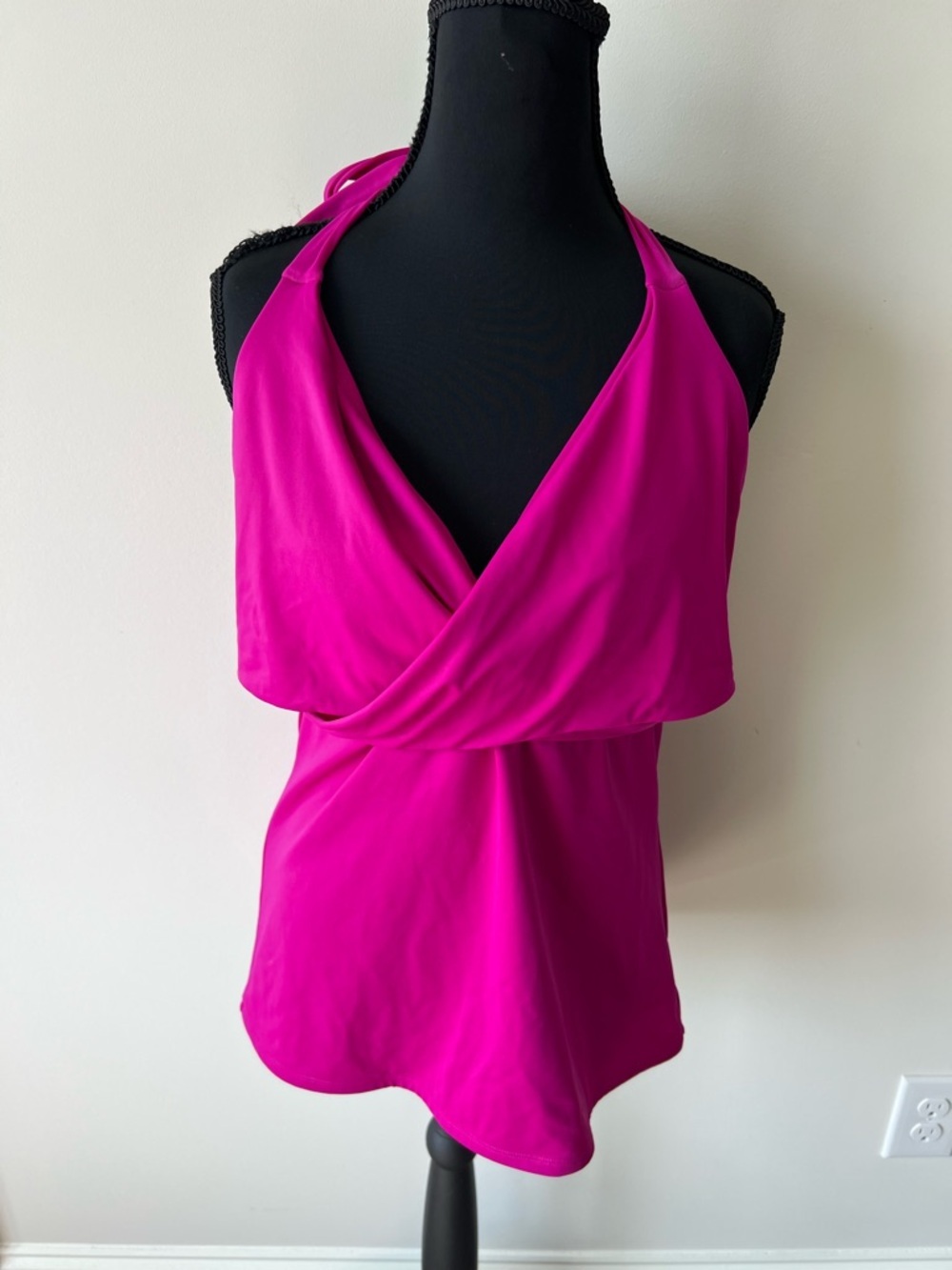 Athleta Womens Faux Wrap Tankini Top Pink Stretch Halter Neck Tie 38D/DDT